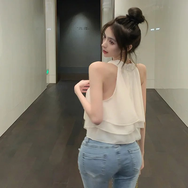 Женская кофта модная пикантная однотонная с оборками Корейская версия женская