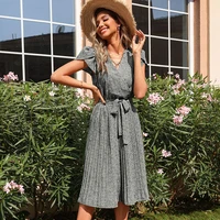 ladies holiday beach boho dresses womens 2022 spring summer high waist printed lace up dress casual pleated v neck mini dress