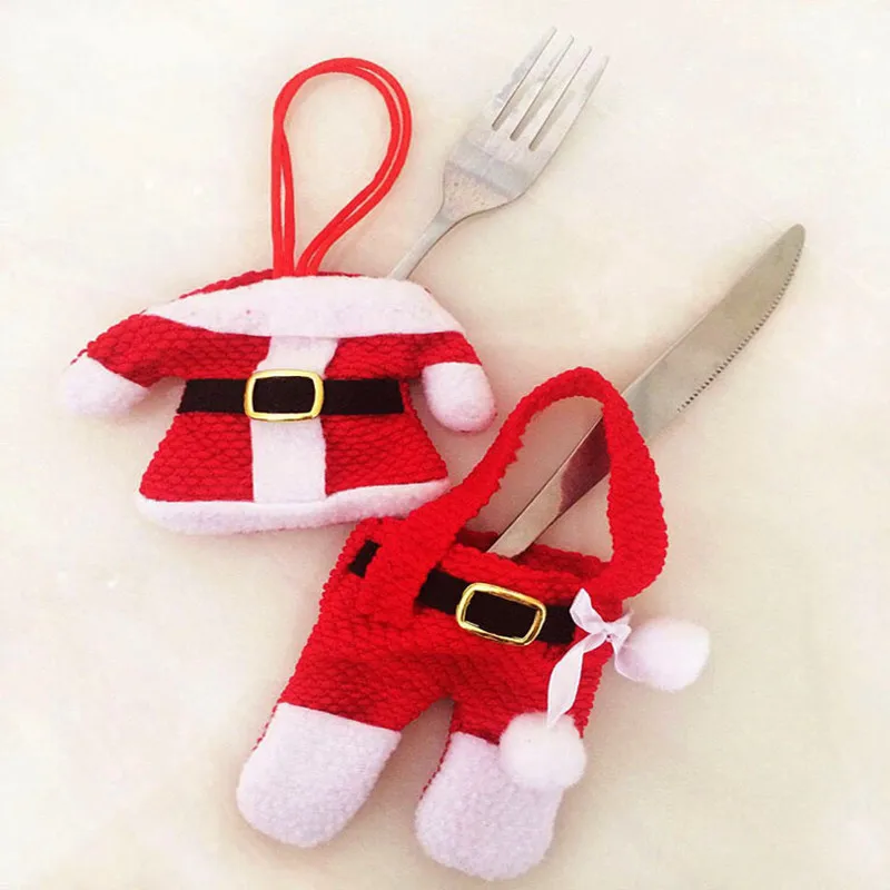 60pcs Christmas Santa Claus Cutlery Holder Pockets Cover Tableware Spoon Fork Bag Home Dinner Table Decoration School Gift