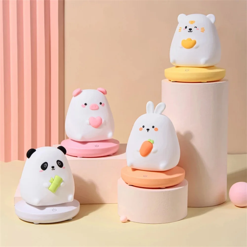

Bedroom night light for children cute animal pig rabbit led Silicone lamp Touch Sensor Dimmable kid Holiday Gift Rechargeable