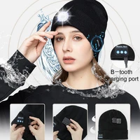 unisex bluetooth compatible music hat rechargeable with 3 modes led light knitted winter warm for running cycling beanie