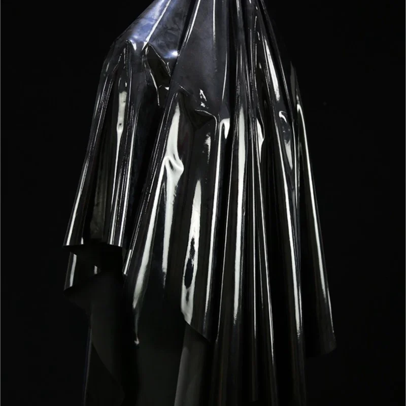 Черная зеркальная эластичная трикотажная глянцевая ткань из искусственной кожи