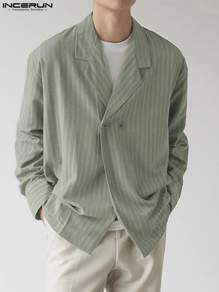 

2022 Men Shirt Striped Lapel Long Sleeve Button Retro Loose Streetwear Casual Men Clothing Harajuku Leisure Shirts S-5XL INCERUN