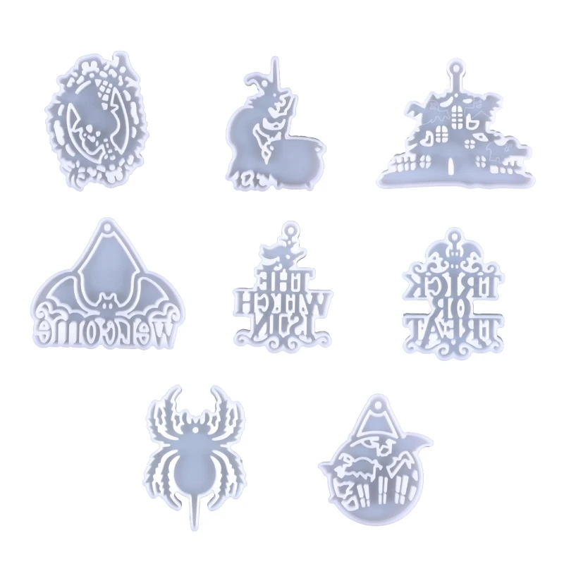 

28TF Diy Round Decoration Witch Spider Bat Key Pendant Silicone Drop Glue Mold