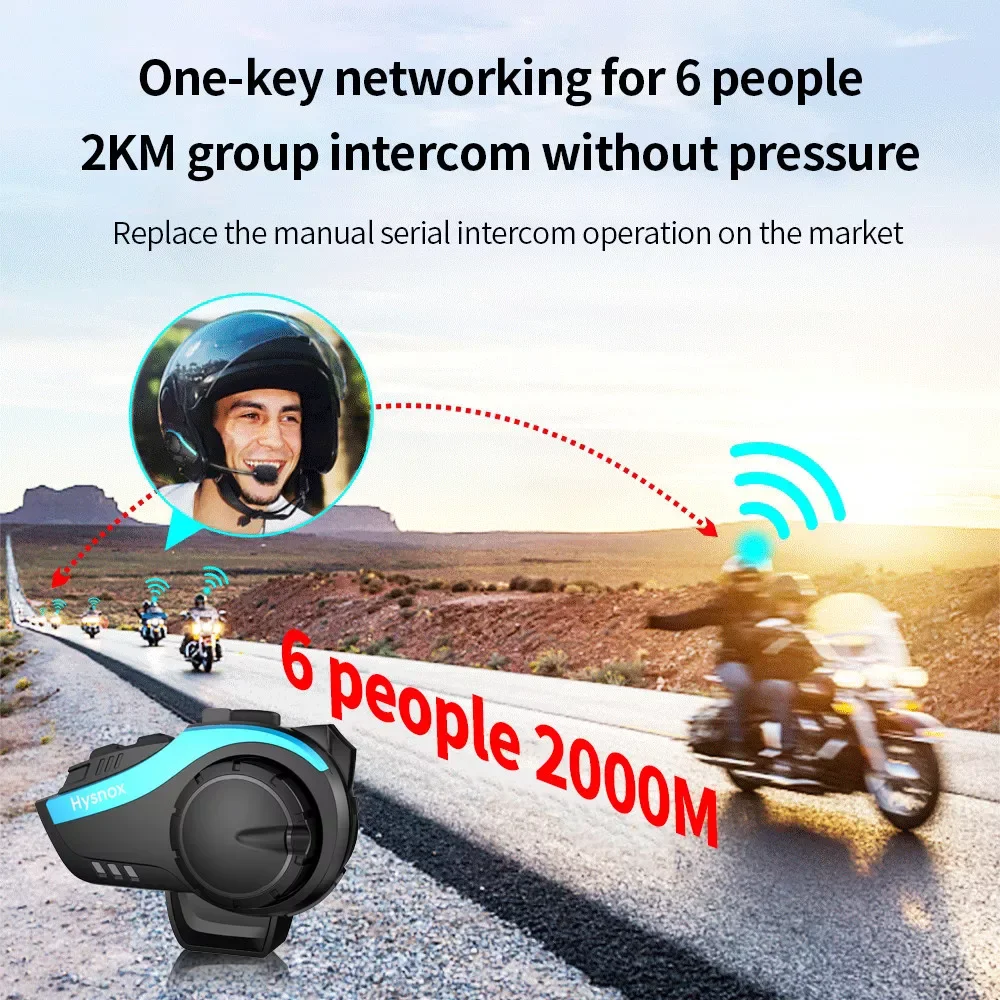 

Motorcycle Bluetooth Helmet Headset Intercom for 6 riders 2000M Waterproof Wireless intercomunicador Interphone MP3