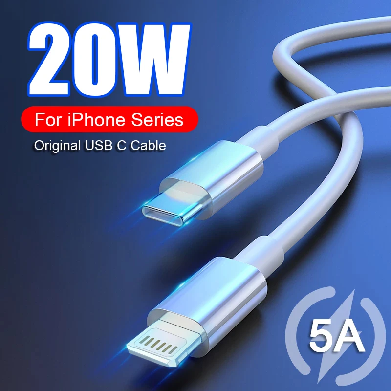 

USB Type C для Apple, оригинальный PD 20 Вт Кабель для быстрой зарядки для iPhone 11 12 13 Pro Max XR XS SE 2022 Mini 8 Plus, шнур для синхронизации данных