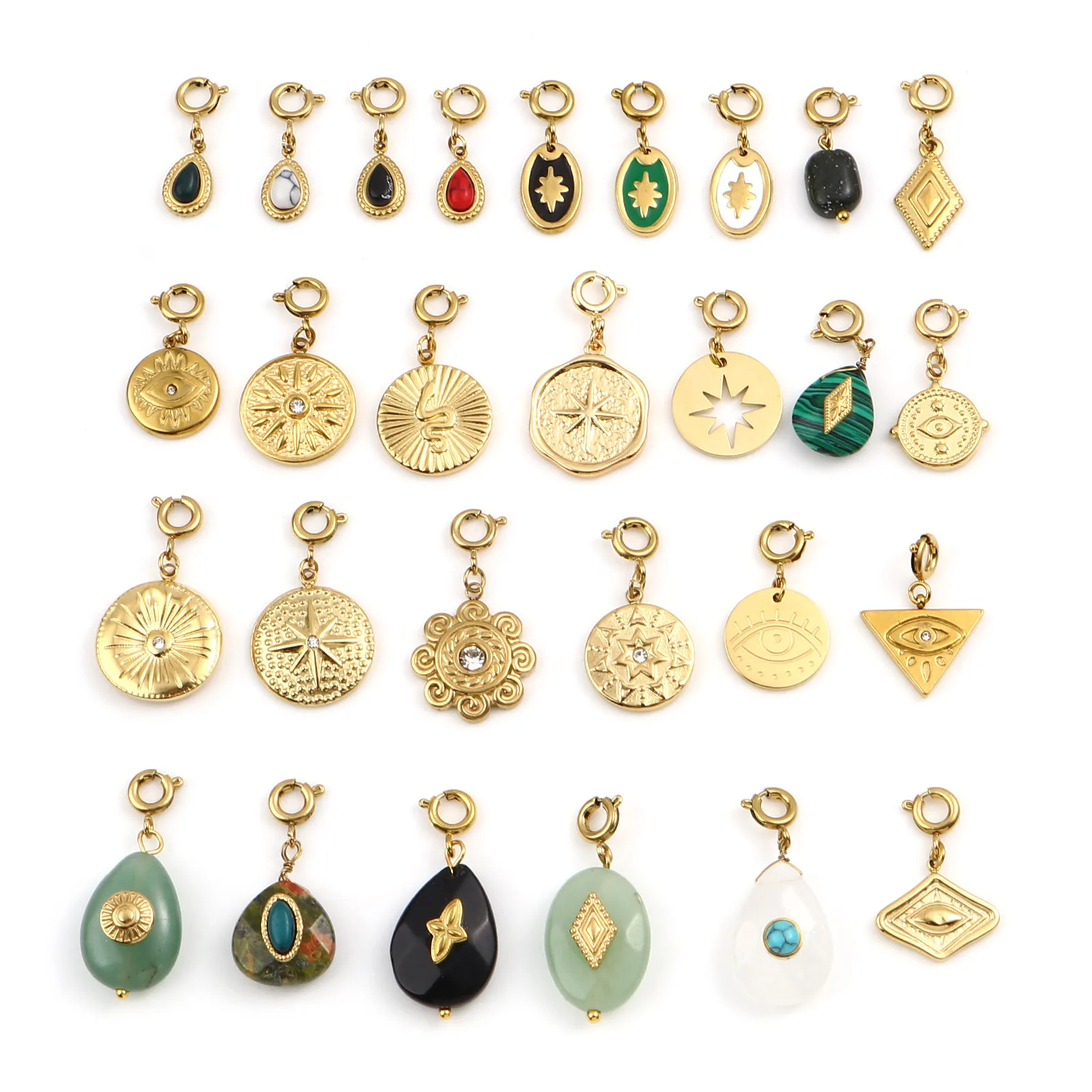 

1PCs 304 Stainless Steel Religious Charms Geometric Round Gold Color Metal Pendants DIY Bracelet Women Bohemian Jewelry Making