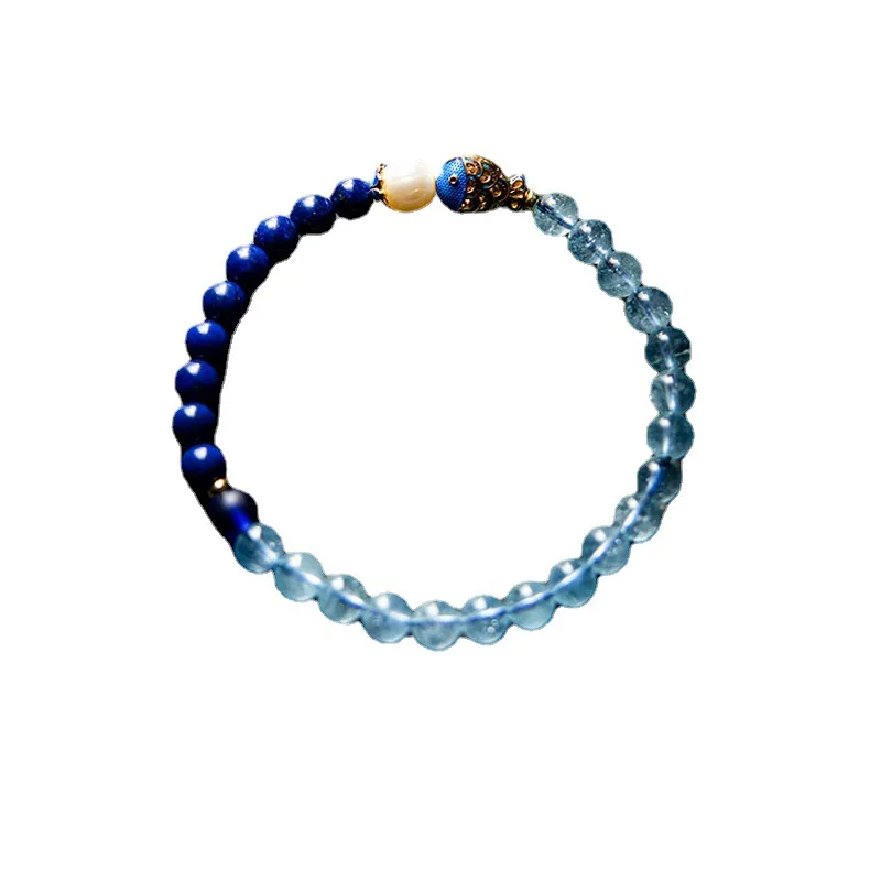 

Браслет с аквамарином и кристаллами, эмалированный, перегородчатого цвета, простой женский модный браслет