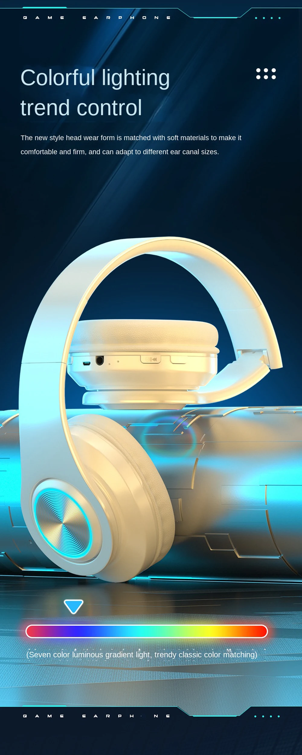

B39 Bluetooth Wireless Headphones LED Lights Gaming Stereo Music Earphone Portable Folding Headset with Mic FM Support TF Card