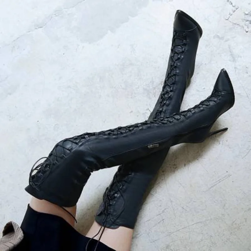 2023 Europe and America Plus Size Autumn and Winter High-heeled Stiletto Knee Boots Sexy Pointed Cowhide Fashion Women Boots