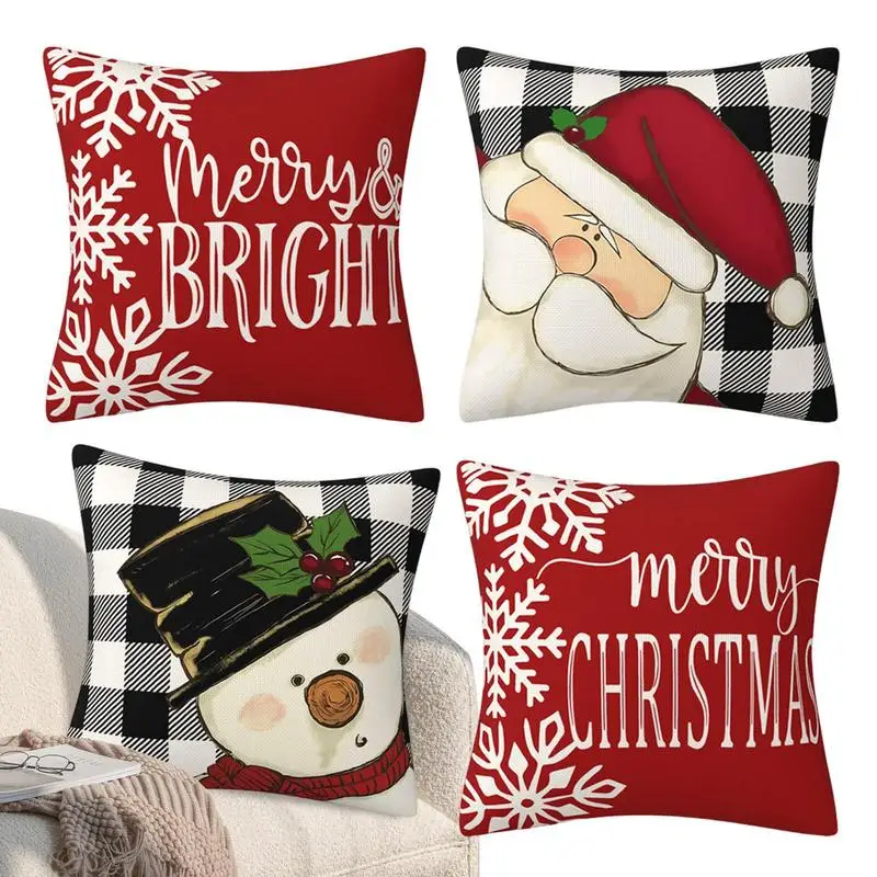 

Christmas Pillow Covers 45 X 45cm Set Of 4 Christmas Decorations Farmhouse Throw Pillowcase Buffalo Plaid Cute Snowman