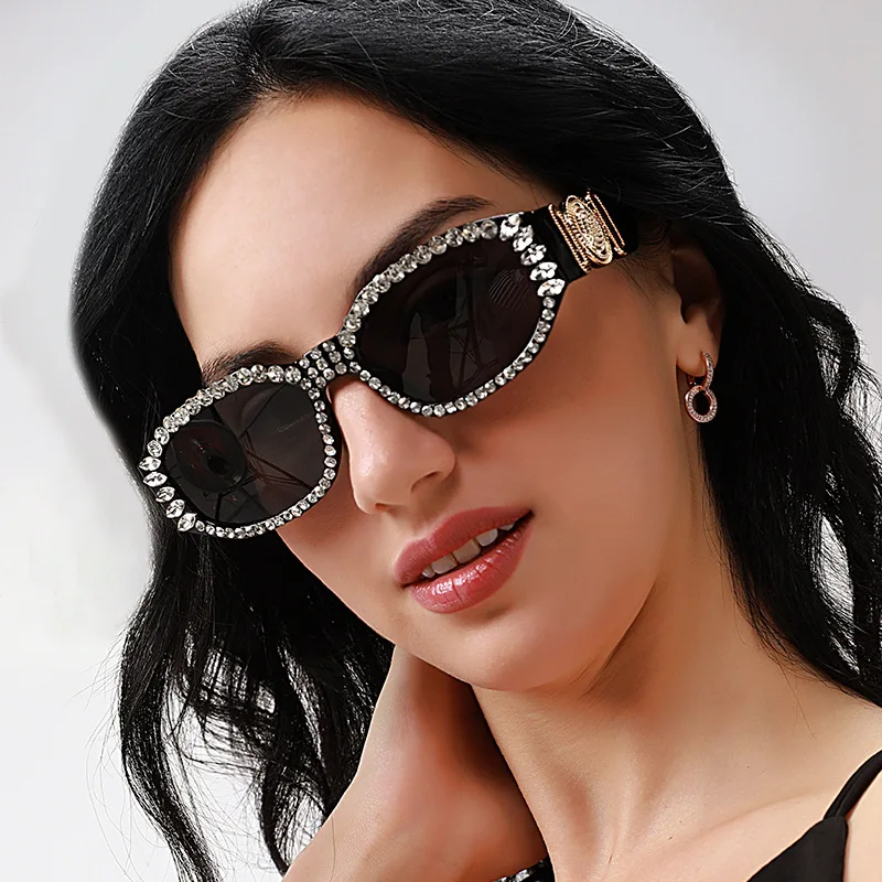 

2022 инкрустированные бриллиантами европейские и американские небольшие очки многоугольные Солнцезащитные очки женские Квадратные Солнцез...