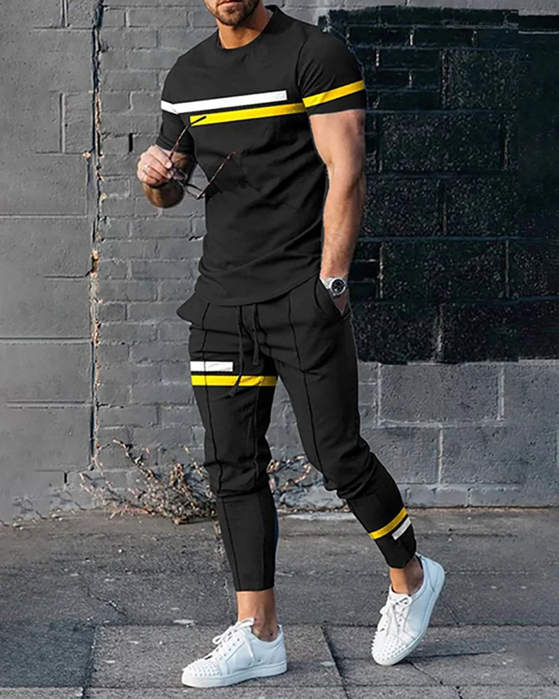 3D Printed Short Sleeve Suit Spring Men Tracksuit Set Jogger Clothing For Man Casual Tshirts+Trousers 2 Piece Outfits Streetwear