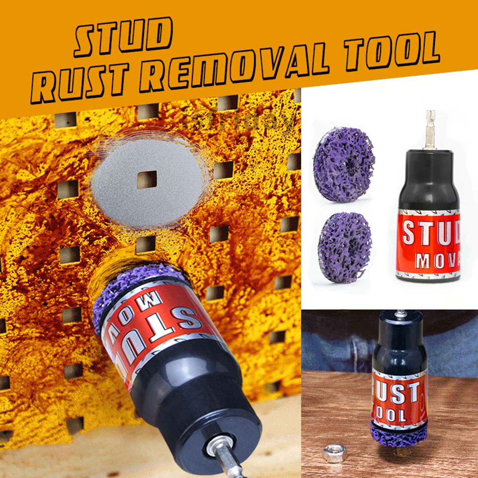 

2× Grinding Wheels 1× Stud Rust Removal Tool Cleaner Effectively New For 1/2 Impact Wrenches Easy To Remove Industrial Tools