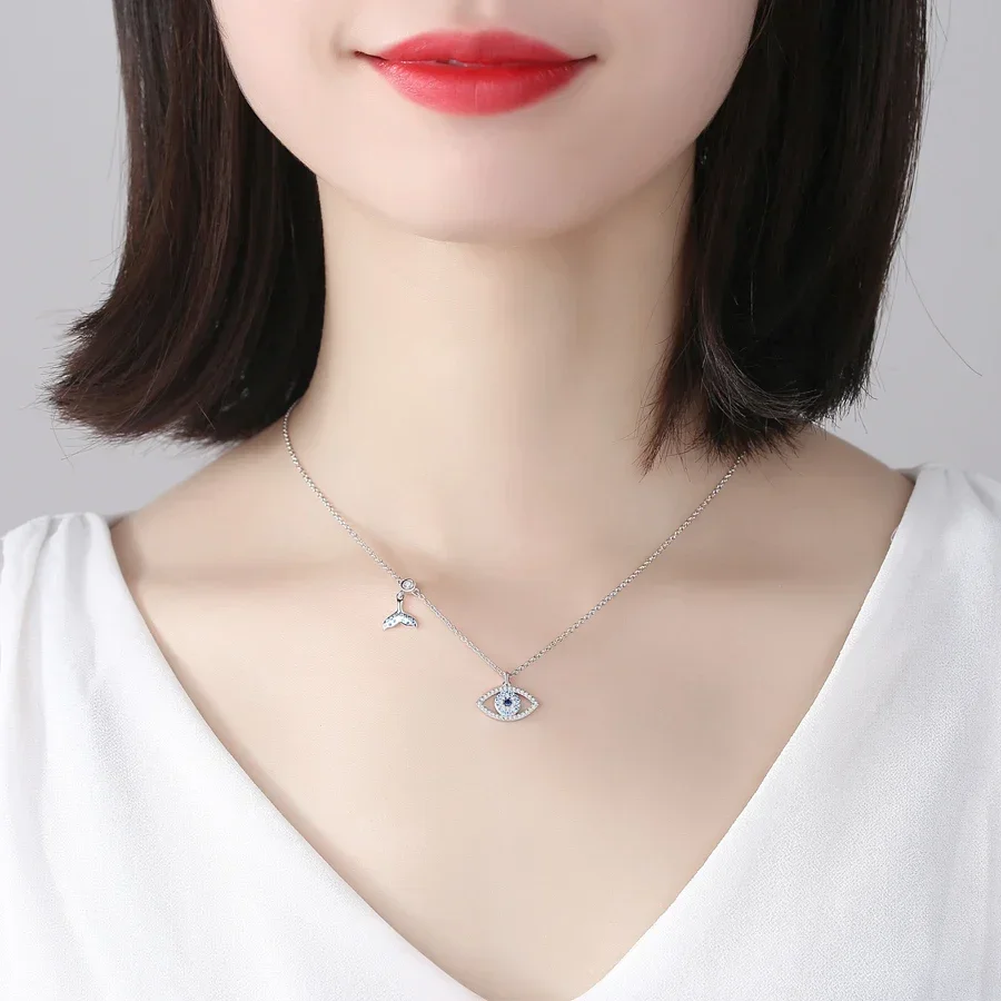 Фото Ожерелье KALETINE Lucky Blue Eye из стерлингового серебра 925 пробы с подвеской в виде синего глаза, колье-чокер с подвесками в виде рыбьего хвоста, ювелирное украшение, подарок для женщин и мужчин №5