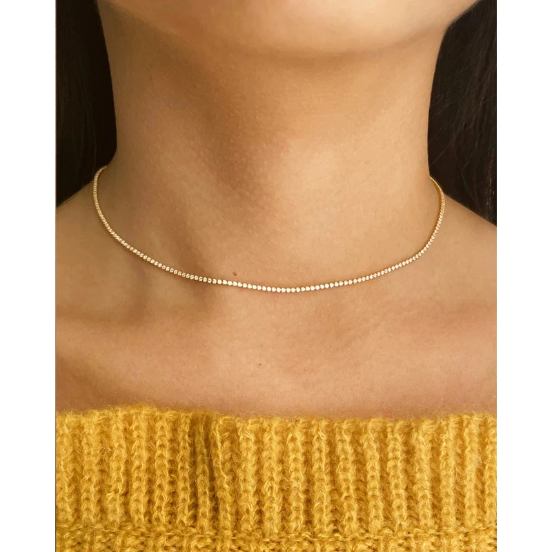 

Peri'sBox 1mm Cubic Zirconia Chain Necklace Dainty Super Thin Tennis Choker Necklaces Jewelry for Women Donna Collane Hot