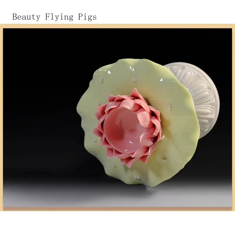 1 szt. Ceramiczna platforma lampy z liści lotosu na wysokich nóżkach buddyjska przedpokój offering buddy masło świeczniki