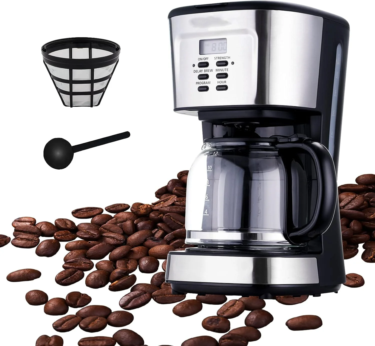 

Cup Coffee Maker, Programmable Coffee Machine & Ice Tea Maker with Glass Carafe, Drip Coffee Maker Coffee Pot, Auto Keep War Mil
