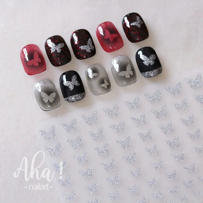 

1pcs 5D Silver Glitter Heart Star Nail Art Charms Stickers Soft Embossed Butterfly Acrylic Nail Decorations Decals DIY Accessory