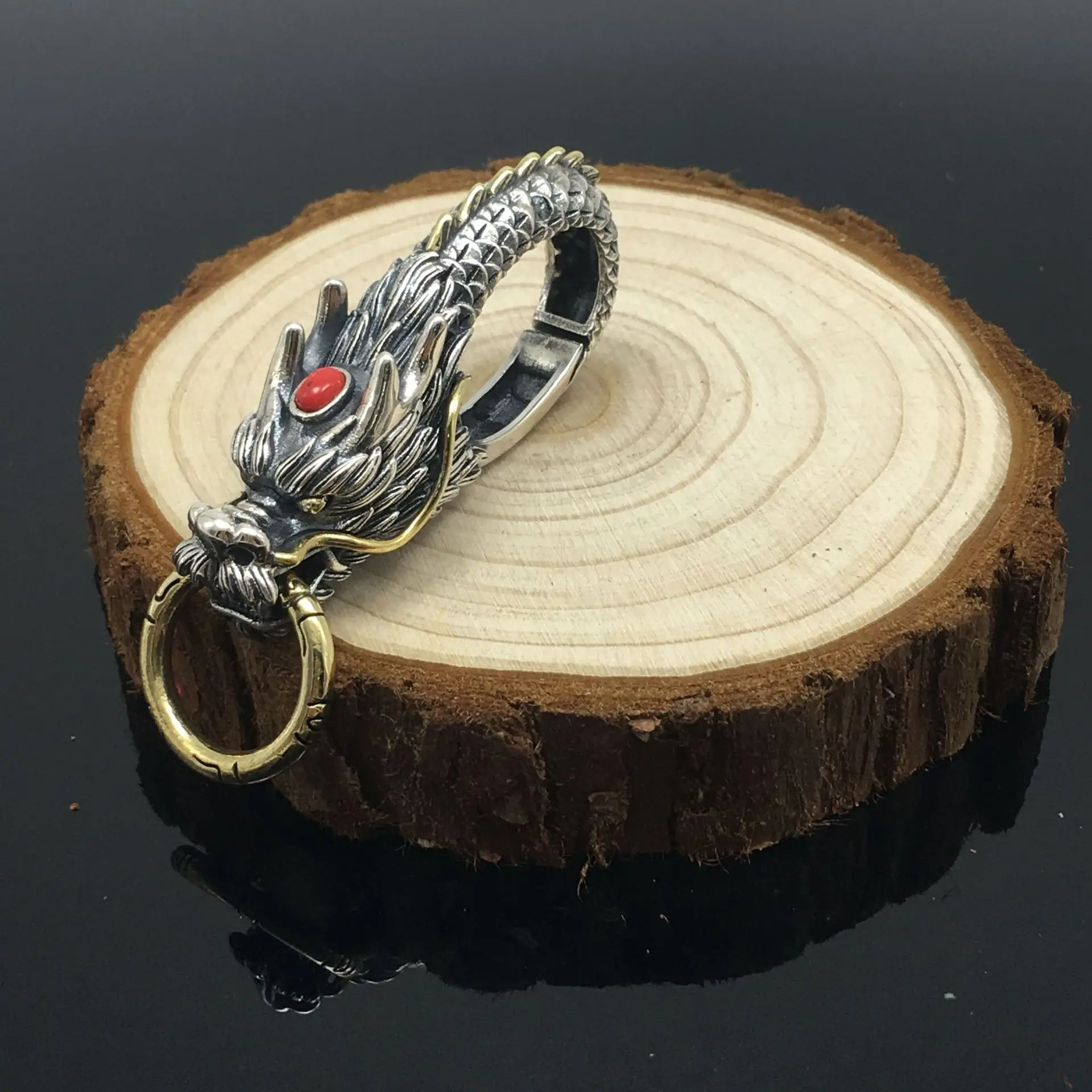 Властный брелок с головой дракона из стерлингового серебра персонализированный