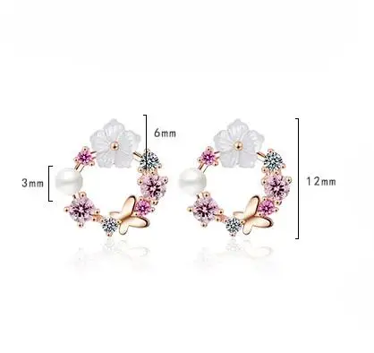 925 Sterling Silver Wreath Earring Pretty Butterfly Colorful Flowers+White Peal Cubic Zirconia Crystal Jewelry For Women images - 6