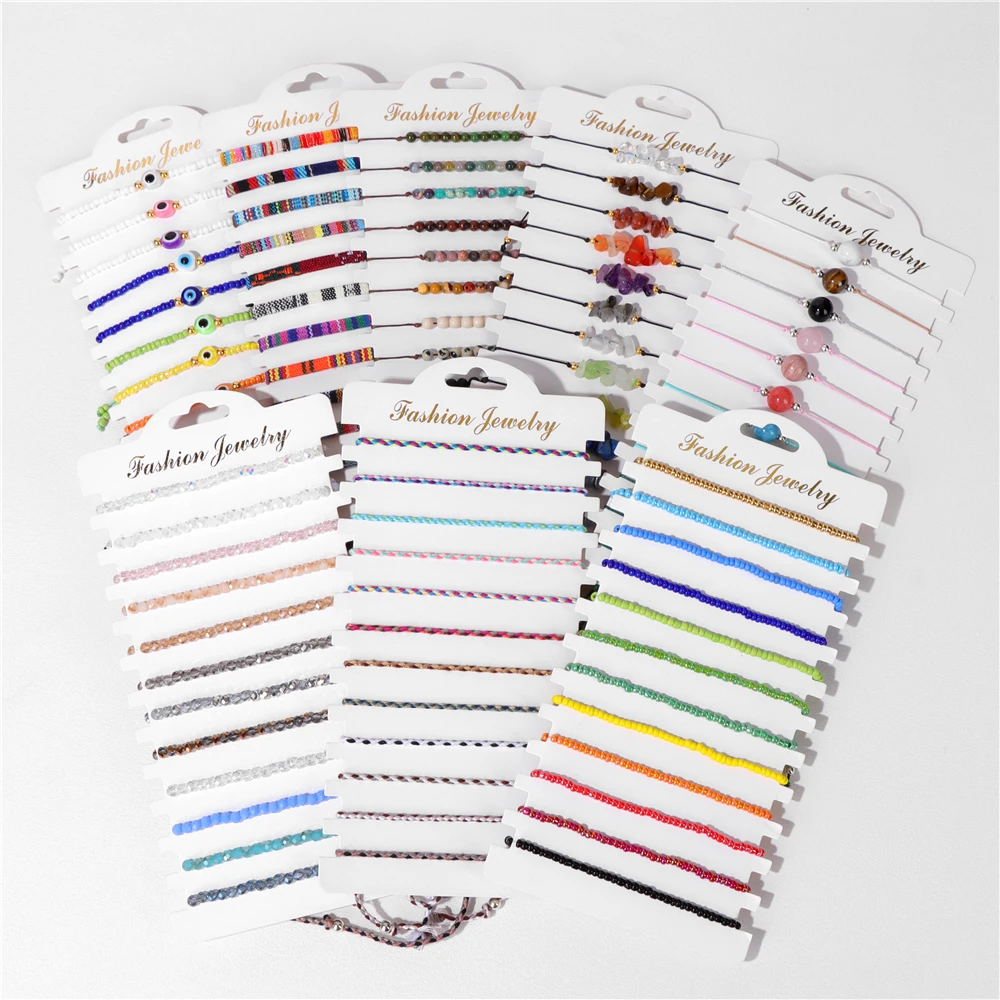 Wholesale 12pcs/set Boho Bracelet Set For Women Men Colorful Natural Stone Crystal Seed Beads Evil Eye Braided Bracelet Bulk