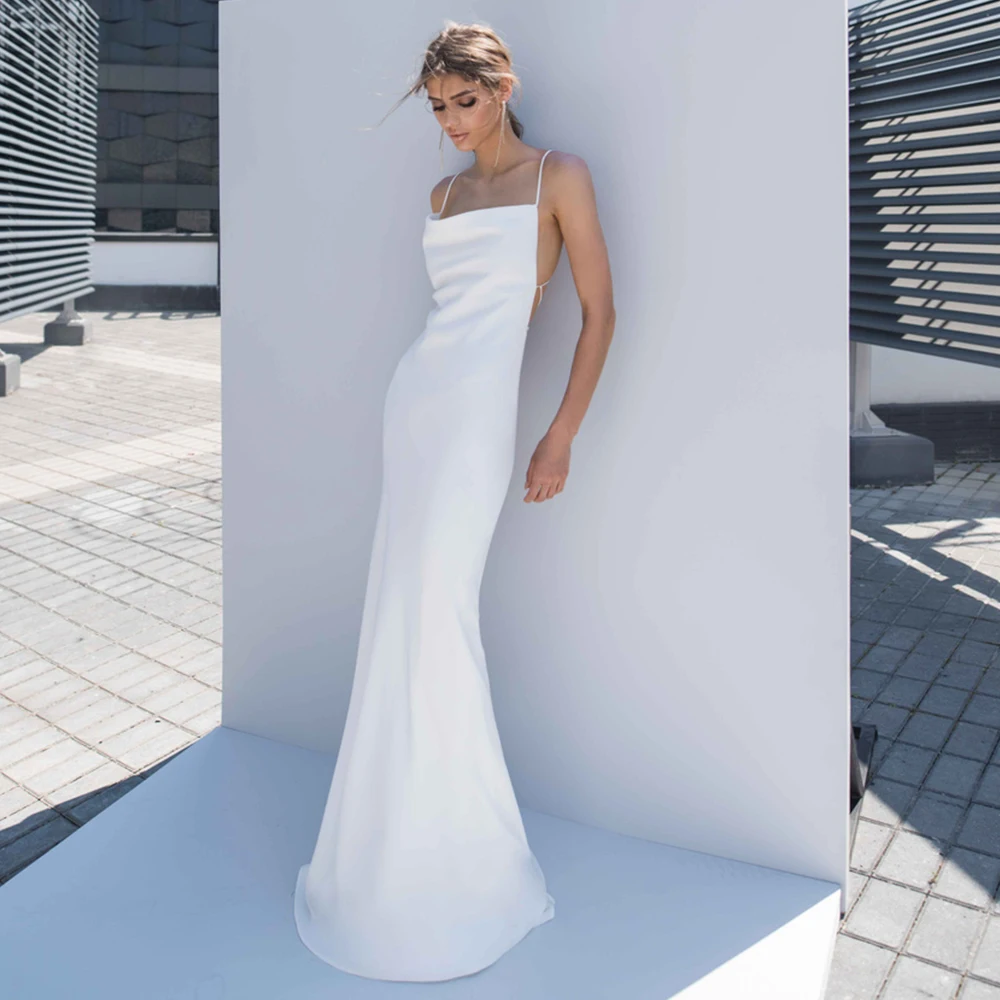 

Sexy Bohemian Wedding Dresses New Spaghetti Straps Sleeveless Satin Dress Mermaid Backless Floor Length Summer 2022 Bridal Gowns