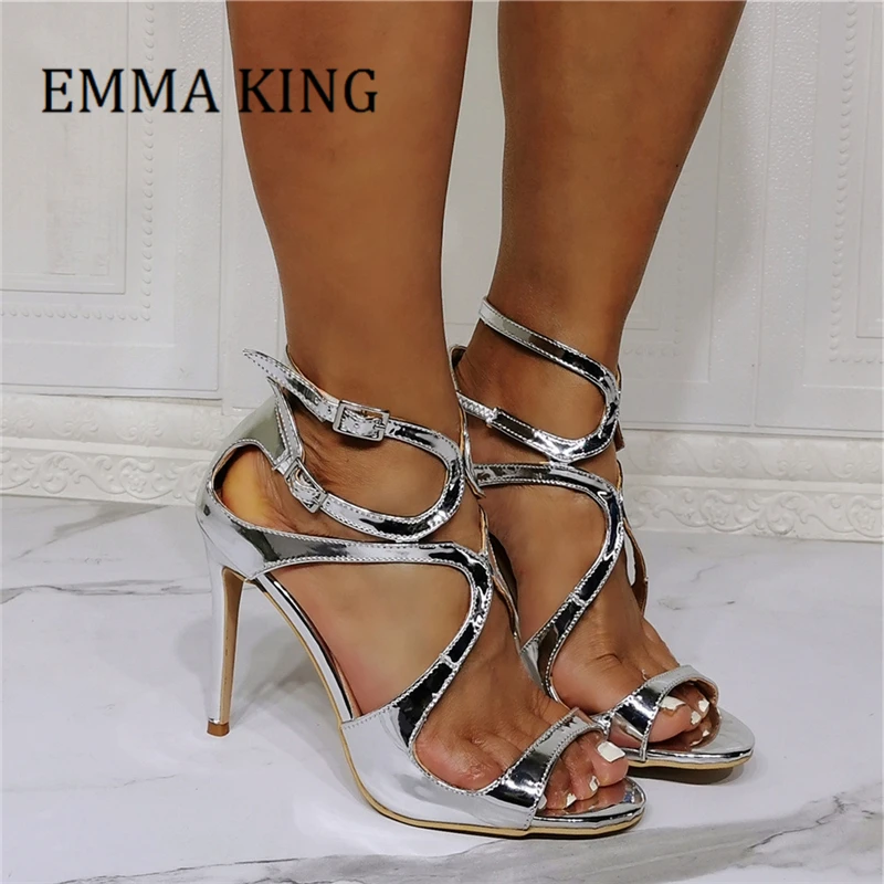 Сандалии-гладиаторы женские с круглым носком босоножки на шпильке обувь для