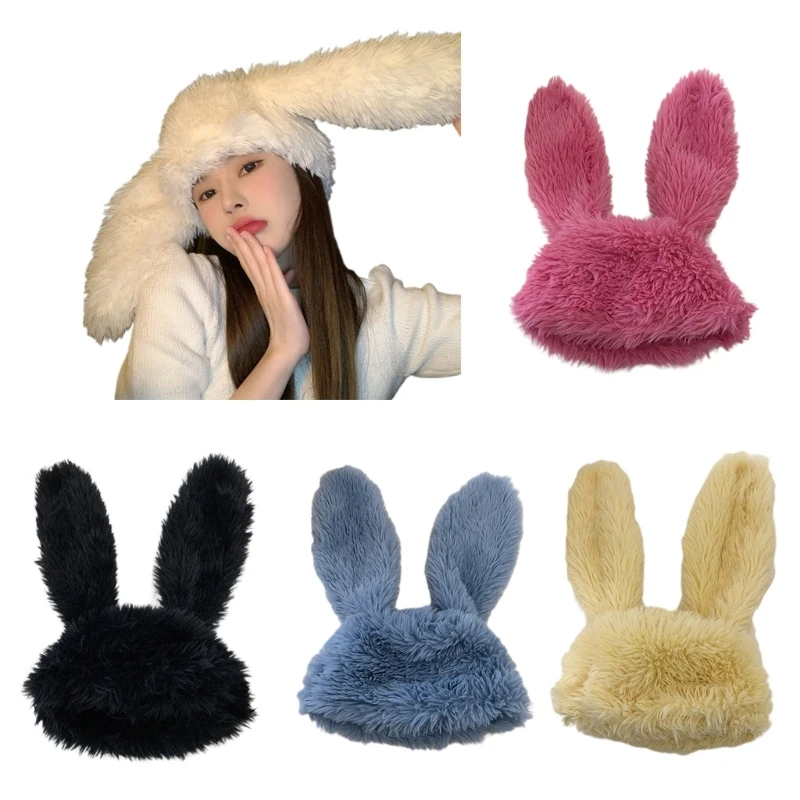 

Cute Plush Bunny Ear Shape Hat Outdoor Windproof Skiing Hat for Girlfriend
