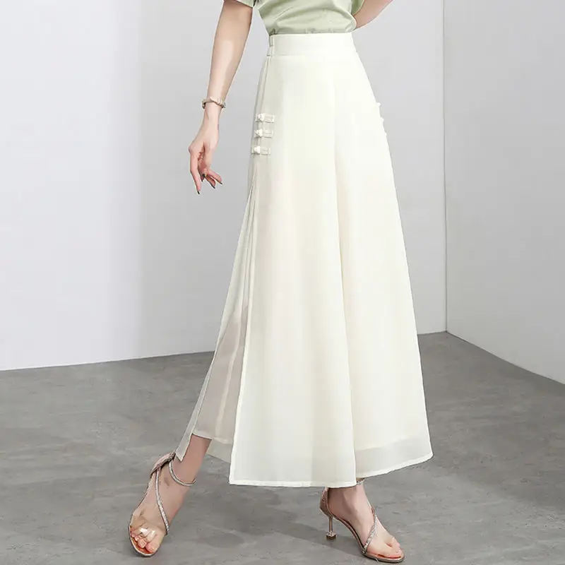 

Chiffon Wide Leg Pants Women High Elastic Baggy Pant Patchwork Ankle-length Trousers Koream Fashion Female Leggings Summer