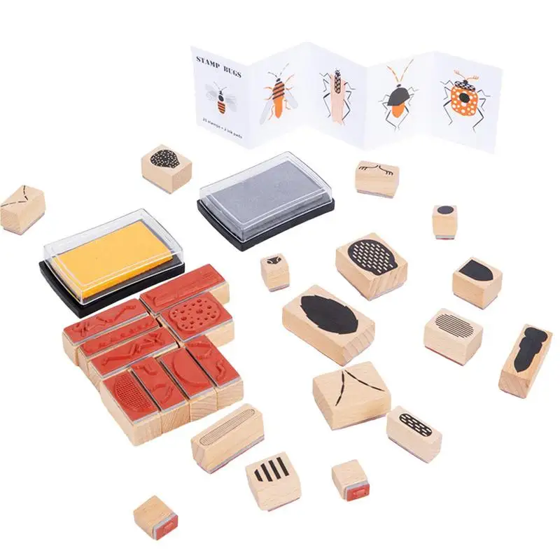 

Wooden Stamps For Kids Wooden Insect Stamp Toy Stamp Game For Kids Stamp Bugs 25 Stamps 2 Ink Colors Wooden Stamps For Card