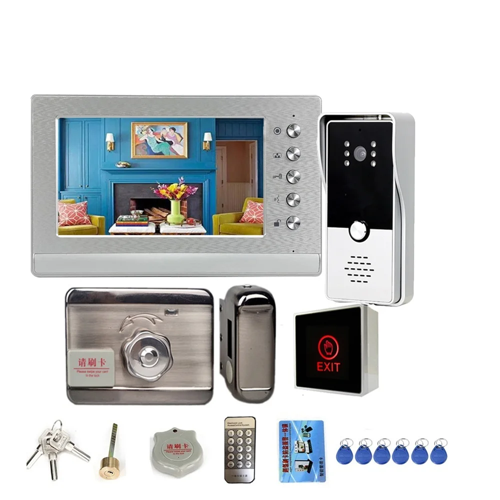 Video Door Phone Doorbell Intercom System 7 Inch 1000TVL with Electronic Lock 12V/3A Power Door Access Control