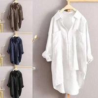 womens long sleeve shirts button down blouse cotton tunic high low tops summer casual ladies blouses