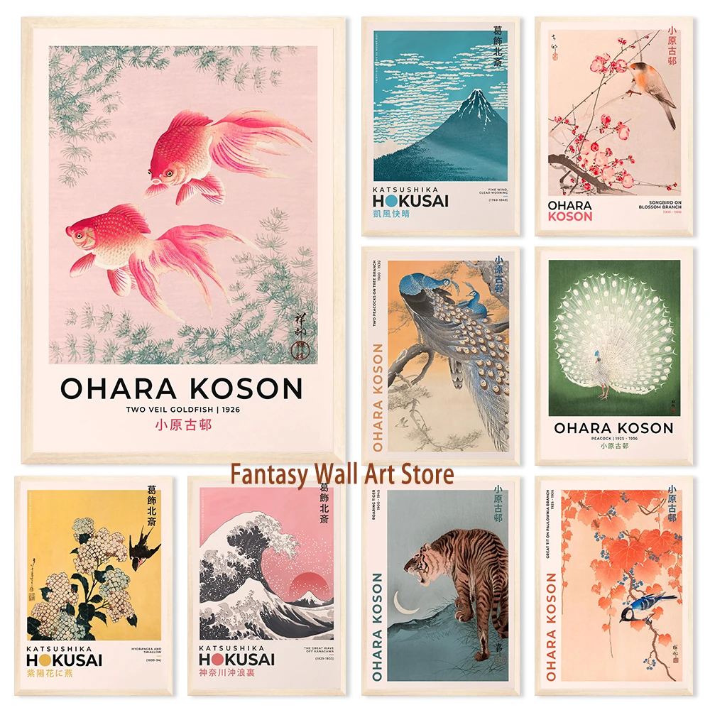 Настенный постер Ohara Koson Katsushika Hokusai на холсте