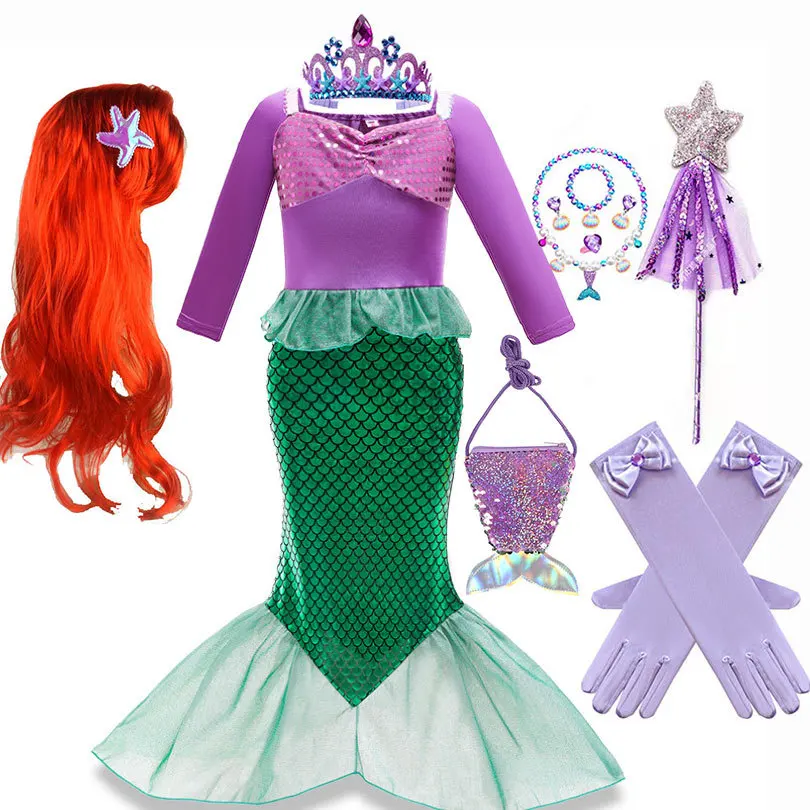 

Disney Girl Princess Little Mermaid Ariel Dress Kids Cosplay Costume Children Carnival Birthday Party Clothes Summer Dress Girls