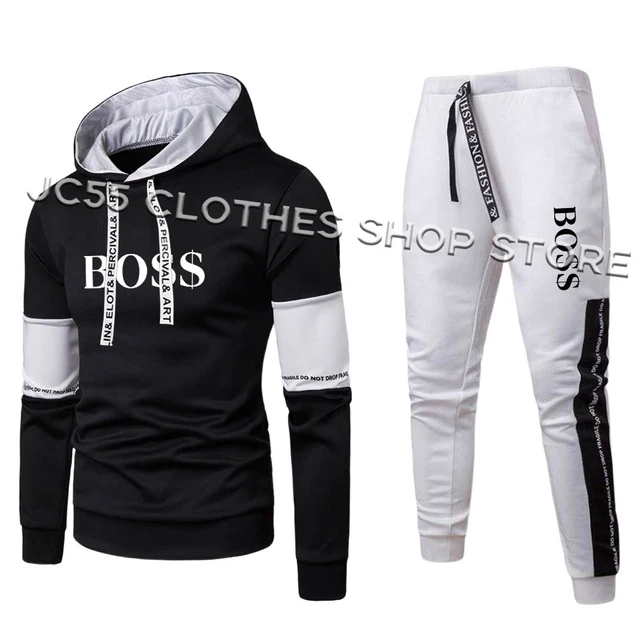Men Letter Printed Hoodie Set Tracksuit Fitness Casual Sweatshirt and Pants 2 Piece Set Pullover Brand Fashion Sportwear Clothes 4