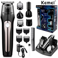 kemei 5 in 1 hair trimmer for men grooming kit beard body electric hair clipper nose ear trimer hair cutting machine face shaver