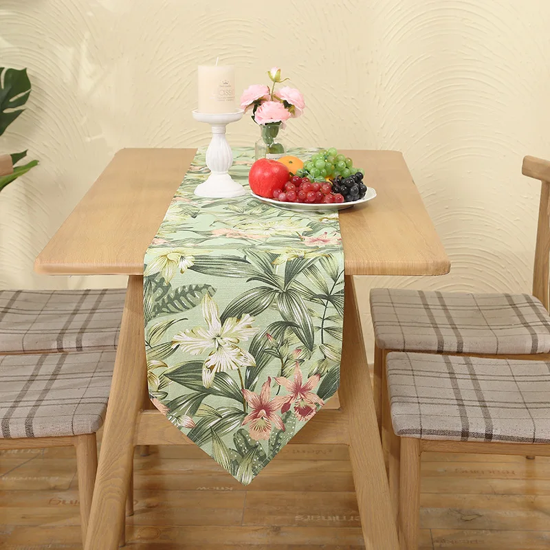 

Новинка 2023, французский пасторальный зеленый цветочный Печатный настольный флаг, тканевая полоса, украшение для стола, шкафа, чайного столика, пыленепроницаемый Настольный флаг