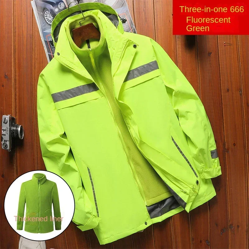 Customized three in one thick reflective jacket with winter stormtrooper windproof work suit printed logo