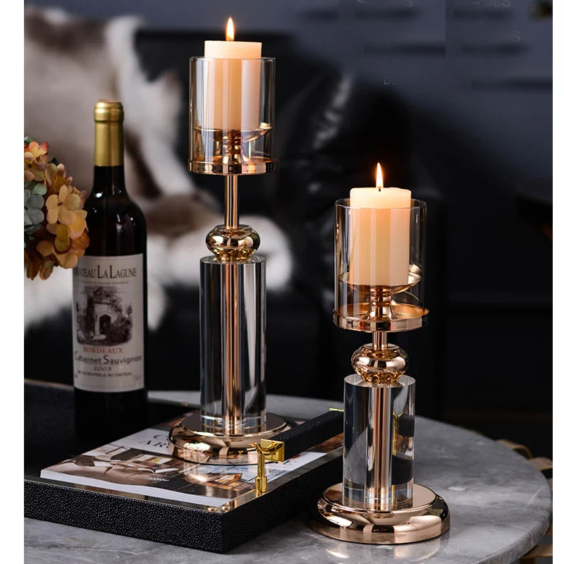 

European Style Alloy Candle Holder Romantic Crystal Ornament Candlestick Centerpiece Living Room Home Decor Wedding Decoration