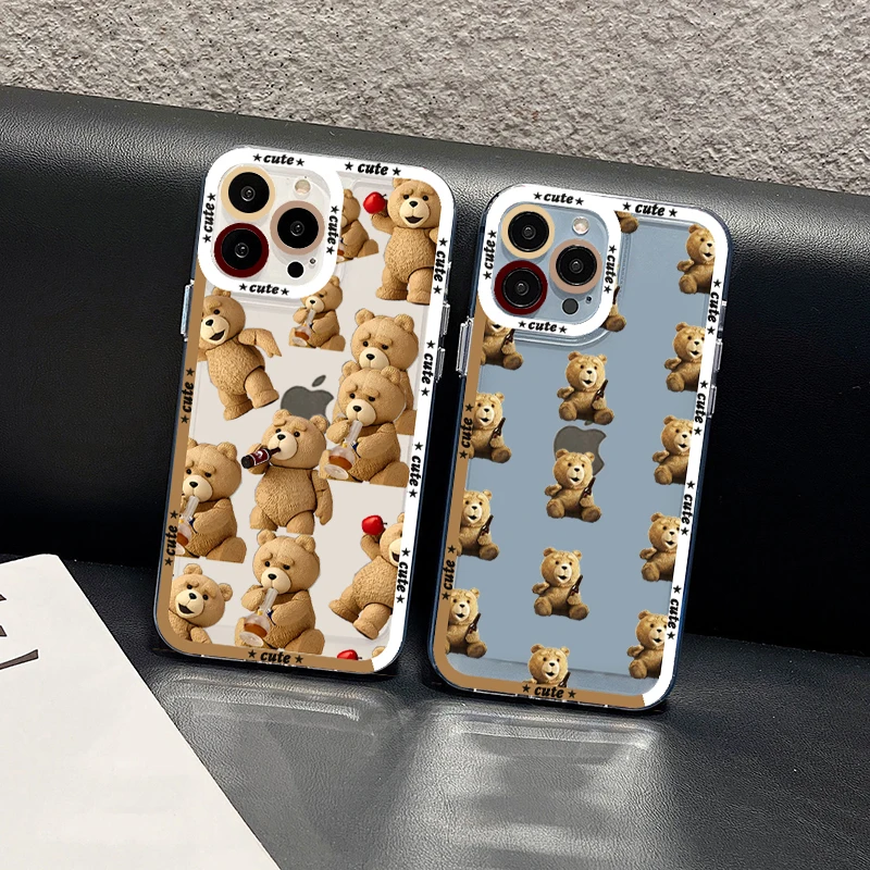 

Funny Cartoon Teddy Bear Phone Case for iPhone 11 12 13 Mini Pro Max 14 Pro Max Case shell