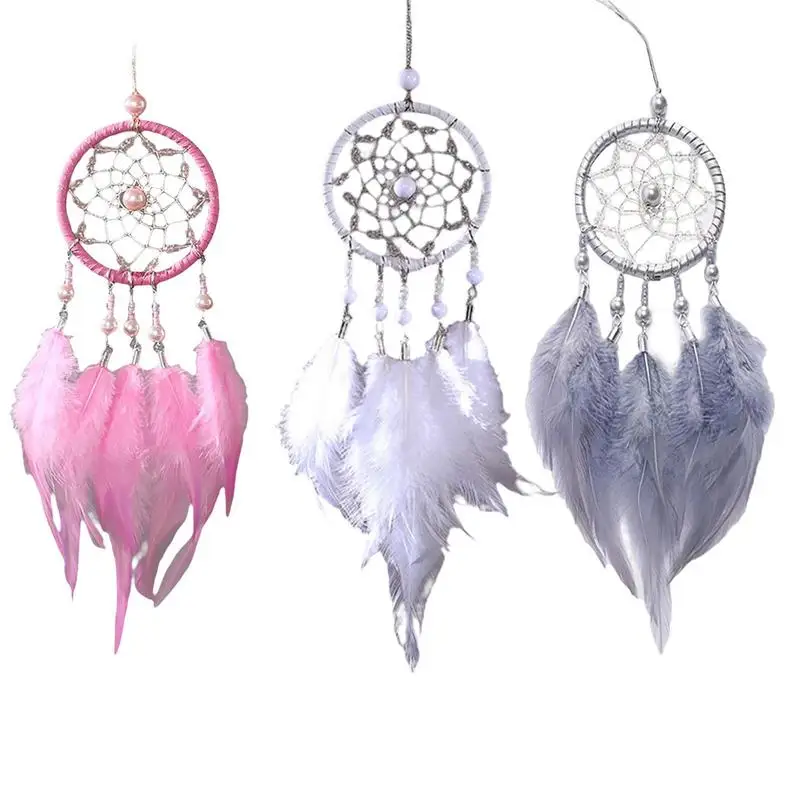 

Mini Car Dream Catcher Small Shells Beaded Natural Feathers Handcraft Chic Hanging Ornaments Wall Decor Native Dreamcatcher