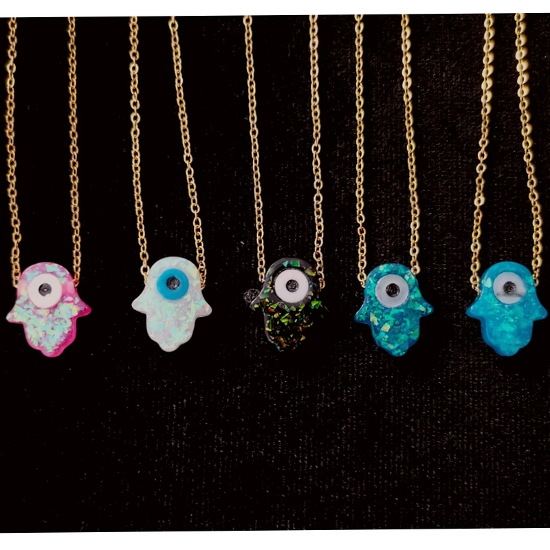 Цепочка с подвеской из искусственного опала, ожерелье из нержавеющей стали золотого цвета, 45 см, Хамса рука, Фатима, модное ожерелье для женщин