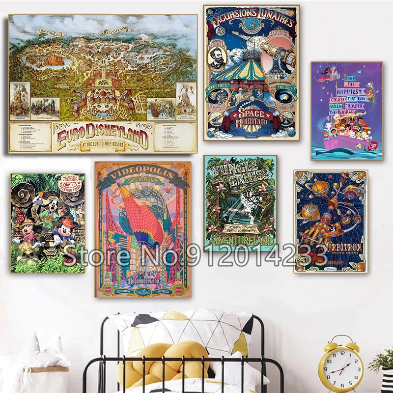 Винтажная Картина на холсте Disney land мультфильм волшебное королевство Диснея