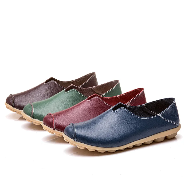 Genuine Leather Women Flats Slip On Solid  Comfortable Mother Shoes Sewing Spring Fashion Female Footwear Zapatos De Mujer