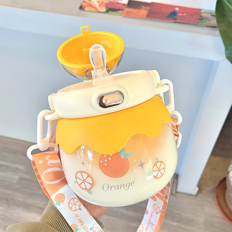 

1000ml Online Influencer Cute Big Belly Straw Plastic Cup Good-looking Student Children Large Capacity Crossbody Portable Cartoo