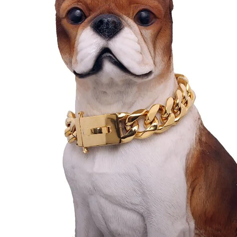 

Strong Metal Dog Chain Collars Stainless Steel Pet Training Choke Collar For Large Dogs Pitbull Bulldog Silver Gold Show Collar