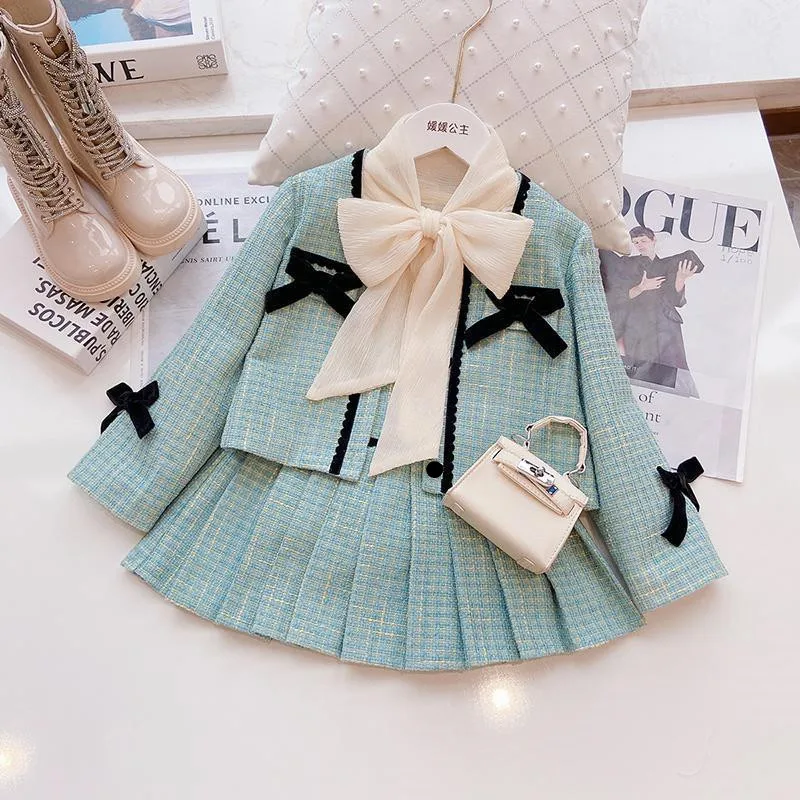 

Sweet Outfits Kids Girls Princess 2pcs Clothes Sets Spring Autumn Children Fashion Blazer Coat+Skirt Vintage Outfits Suit