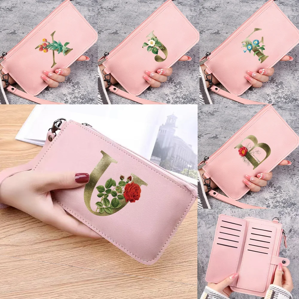 

Women Wallet Travel Portable Card ID Holders PU Leather Long Zipper Coin Purse Golden Letter Print Money Bags Waterproof Handbag