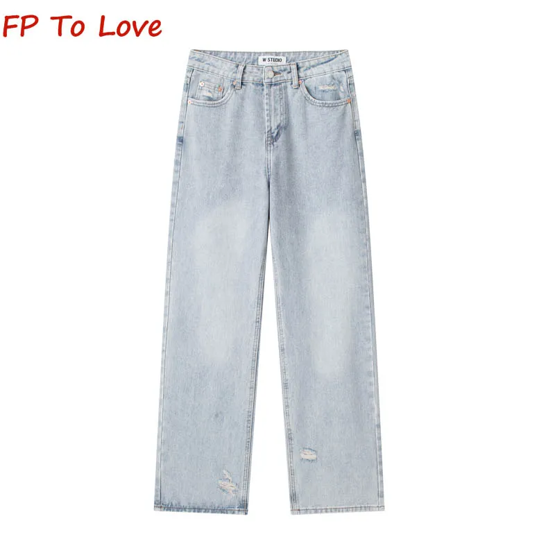 

Женские рваные джинсы-блогеры Y2K, лето 2023, уличная одежда с высокой талией, джинсовые брюки с прямыми штанинами, шикарные